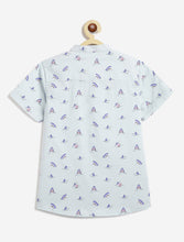 Load image into Gallery viewer, Campana Boys Mandarin Collar Cotton Shirt - Sharks at Sea Print - Light Blue
