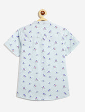 Load image into Gallery viewer, Campana Boys Pure Cotton Short Sleeves Mandarin Collar Printed Shirt - Light Blue
