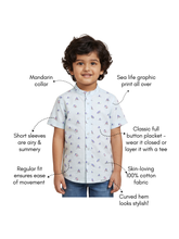 Load image into Gallery viewer, Campana Boys Pure Cotton Short Sleeves Mandarin Collar Printed Shirt - Light Blue
