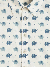 Load image into Gallery viewer, Campana Boys Yuki Short Sleeve Cotton Shirt - Elephant Print - White &amp; Blue
