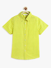 Load image into Gallery viewer, Campana Boys Yuki Short Sleeve Cotton Shirt - Polka Dots Print - Yellow &amp; Green
