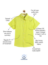 Load image into Gallery viewer, Campana Boys Yuki Short Sleeve Cotton Shirt - Polka Dots Print - Yellow &amp; Green
