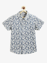 Load image into Gallery viewer, Campana Boys Yuki Short Sleeve Cotton Shirt - Tropical Print - White &amp; Blue
