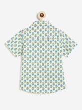 Load image into Gallery viewer, Campana Boys Yuki Short Sleeve Cotton Shirt - Block Print - White, Blue &amp; Green
