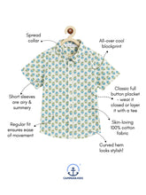 Load image into Gallery viewer, Campana Boys Yuki Short Sleeve Cotton Shirt - Block Print - White, Blue &amp; Green
