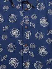 Load image into Gallery viewer, Campana Boys Yuki Short Sleeve Cotton Shirt - Seashells Print - Navy Blue
