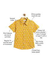 Load image into Gallery viewer, Campana Boys Yuki Paisley Print Short Sleeves Cotton Shirt - Mustard Yellow
