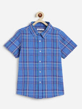 Load image into Gallery viewer, Campana Boys 100% Cotton Half Sleeves Checked Shirt - Blue &amp; Green
