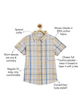 Load image into Gallery viewer, Campana Boys 100% Cotton Half Sleeves Checked Shirt - Beige &amp; Blue
