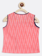 Load image into Gallery viewer, Campana Girls Papiha Lehenga Choli Set - Ikkat &amp; Block Print - Pink &amp; Navy Blue
