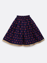 Load image into Gallery viewer, Campana Girls Papiha Lehenga Choli Set - Ikkat &amp; Block Print - Pink &amp; Navy Blue
