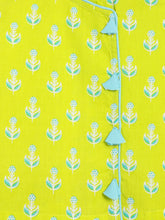 Load image into Gallery viewer, Campana Girls Papiha Lehenga Choli Set - Bandhini &amp; Blockprint - Lime &amp; Turquoise
