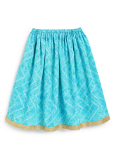 Load image into Gallery viewer, Campana Girls Papiha Lehenga Choli Set - Bandhini &amp; Blockprint - Lime &amp; Turquoise
