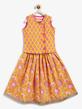 Load image into Gallery viewer, Campana Girls Papiha Lehenga Choli Set - Floral Print - Yellow &amp; Pink
