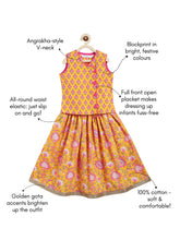 Load image into Gallery viewer, Campana Girls Papiha Lehenga Choli Set - Floral Print - Yellow &amp; Pink
