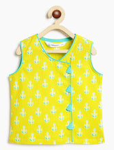 Load image into Gallery viewer, Campana Girls Papiha Lehenga Choli Set - Floral &amp; Leheriya Print - Lime Green &amp; Turquoise
