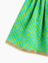Load image into Gallery viewer, Campana Girls Papiha Lehenga Choli Set - Floral &amp; Leheriya Print - Lime Green &amp; Turquoise
