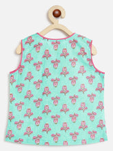 Load image into Gallery viewer, Campana Girls Papiha Pure Cotton Floral Printed Lehenga Choli Set - Turquoise &amp; Pink
