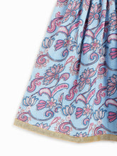 Load image into Gallery viewer, Campana Girls Papiha Pure Cotton Floral Block &amp; Jaal Print Lehenga Choli Set - Light Blue &amp; Purple
