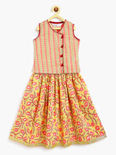 Load image into Gallery viewer, Campana Girls Papiha Pure Cotton Anaar Print Lehenga Choli Set - Yellow &amp; Peach
