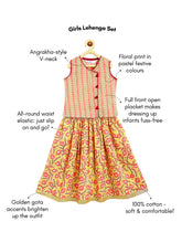 Load image into Gallery viewer, Campana Girls Papiha Pure Cotton Anaar Print Lehenga Choli Set - Yellow &amp; Peach
