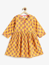 Load image into Gallery viewer, Campana Girls Sanjana Floral Print Flared Cotton Kurta - Yellow &amp; Pink
