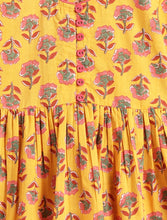 Load image into Gallery viewer, Campana Girls Sanjana Floral Print Flared Cotton Kurta - Yellow &amp; Pink
