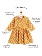 Load image into Gallery viewer, Campana Girls Sanjana Floral Print Flared Cotton Kurta - Yellow &amp; Pink
