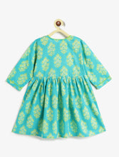 Load image into Gallery viewer, Campana Girls Sanjana Ethnic Motifs Print Flared Cotton Kurta - Turquoise Blue
