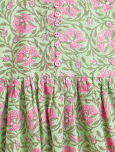 Load image into Gallery viewer, Campana Girls Sanjana Cotton Kurta - Seamless Floral Print - Sea Green &amp; Pink
