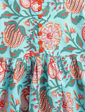Load image into Gallery viewer, Campana Girls Sanjana Floral Printed Flared Cotton Kurta - Blue &amp; Orange
