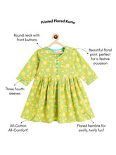 Load image into Gallery viewer, Campana Girls Sanjana Pure Cotton Floral Printed Kurta - Lime Green &amp; Turquoise Blue
