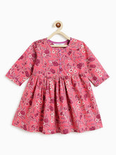 Load image into Gallery viewer, Campana Girls Sanjana Pure Cotton Rose Printed Kurta - Pink &amp; Purple
