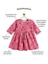Load image into Gallery viewer, Campana Girls Sanjana Pure Cotton Rose Printed Kurta - Pink &amp; Purple
