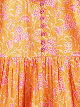 Load image into Gallery viewer, Campana Girls Sanvi Kurti &amp; Salwar Set - Pastel Floral Print - Orange &amp; Pink
