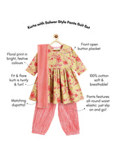 Load image into Gallery viewer, Campana Girls Sanvi Pure Cotton Floral Printed Suit Set with Dupatta - Sea Green &amp; Pink
