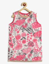 Load image into Gallery viewer, Campana Girls Kiran Printed Cotton Kurti Patiala &amp; Dupatta Set - White &amp; Pink
