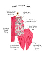 Load image into Gallery viewer, Campana Girls Kiran Printed Cotton Kurti Patiala &amp; Dupatta Set - White &amp; Pink
