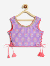 Load image into Gallery viewer, Campana Girls Bela Cotton Lehenga Choli Set - Floral Block &amp; Jaal Print - Purple &amp; Peach
