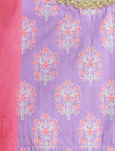 Load image into Gallery viewer, Campana Girls Bela Cotton Lehenga Choli Set - Floral Block &amp; Jaal Print - Purple &amp; Peach
