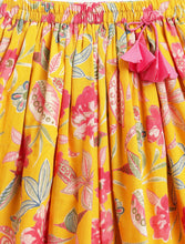 Load image into Gallery viewer, Campana Girls Bela Cotton Lehenga Choli Set - Floral Block &amp; Jaal Print - Yellow &amp; Pink
