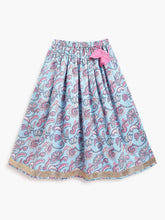 Load image into Gallery viewer, Campana Girls Bela Pure Cotton Floral Block &amp; Jaal Print Lehenga Choli Set - Light Blue &amp; Purple
