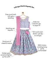 Load image into Gallery viewer, Campana Girls Bela Pure Cotton Floral Block &amp; Jaal Print Lehenga Choli Set - Light Blue &amp; Purple
