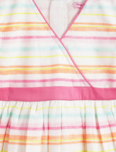 Load image into Gallery viewer, Campana Girls Ruby Crossover Striped Cotton Dress - Pastel Stripes - White &amp; Multicolour
