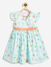 Load image into Gallery viewer, Campana Girls Ruby Crossover 100% Cotton Spring Flowers Printed Dress - Light Blue

