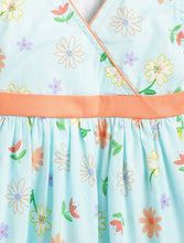 Load image into Gallery viewer, Campana Girls Ruby Crossover 100% Cotton Spring Flowers Printed Dress - Light Blue
