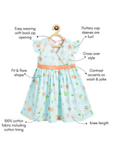 Load image into Gallery viewer, Campana Girls Ruby Crossover 100% Cotton Spring Flowers Printed Dress - Light Blue
