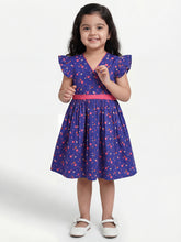 Load image into Gallery viewer, Campana Girls Ruby 100% Cotton Crossover Style Floral Printed Dress - Navy &amp; Pink
