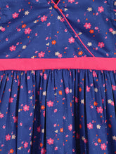 Load image into Gallery viewer, Campana Girls Ruby 100% Cotton Crossover Style Floral Printed Dress - Navy &amp; Pink
