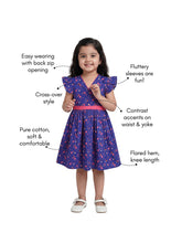 Load image into Gallery viewer, Campana Girls Ruby 100% Cotton Crossover Style Floral Printed Dress - Navy &amp; Pink

